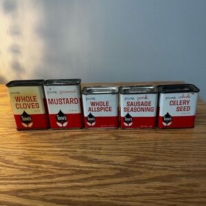 Vintage Set of 5 Tone's Spice Tins